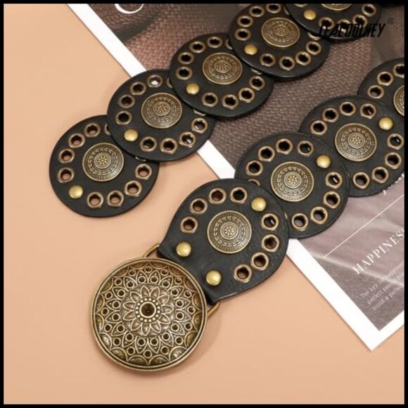 Western Concho Belt Vintage Boho Adjustable Waist Belt Y2K Chic Retro Style - Picture 3 of 7